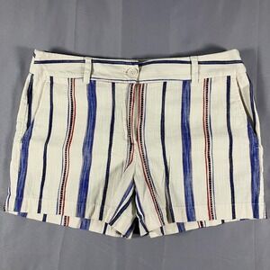 LOFT Outlet Shorts Womens 8 Striped Chino 4 Inch Casual Flat Front Red Blue